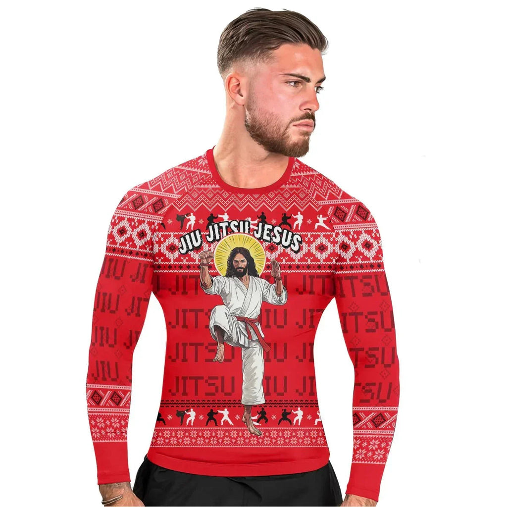 Divine Grappler Christmas Men's Long Sleeve Rash Guard
