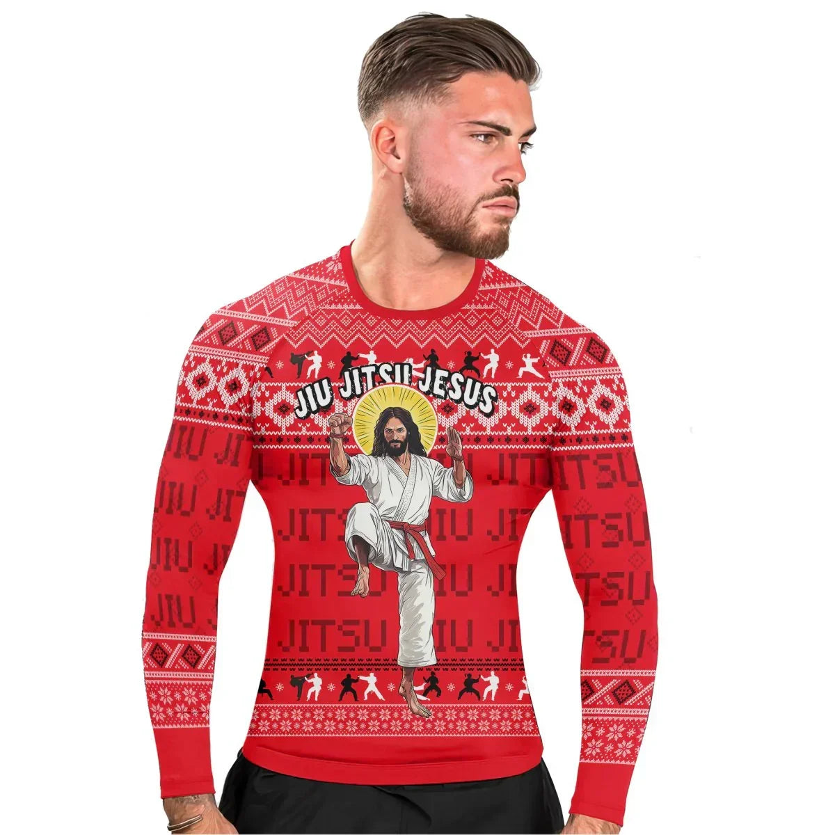 Divine Grappler Christmas Men's Long Sleeve Rash Guard