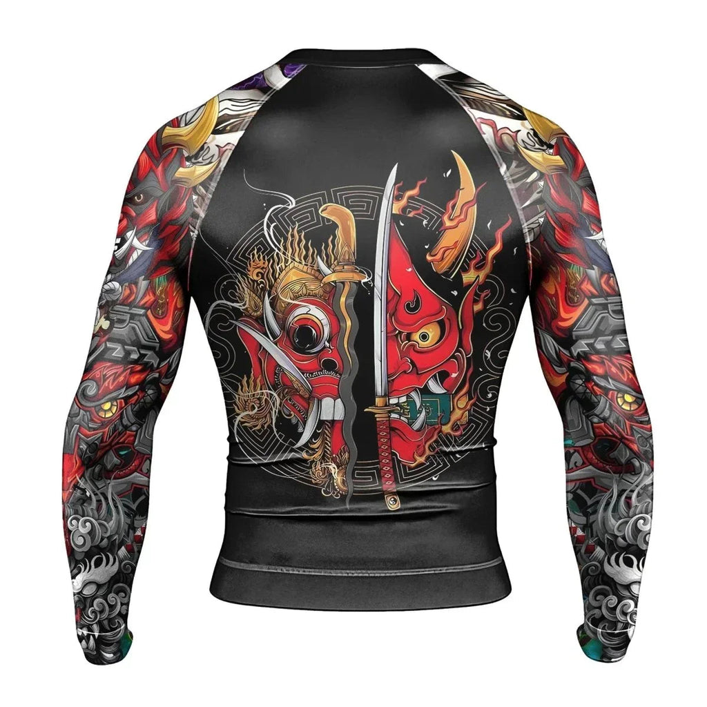 Japanese Red Demon Samurai Long Sleeve Rash Guard