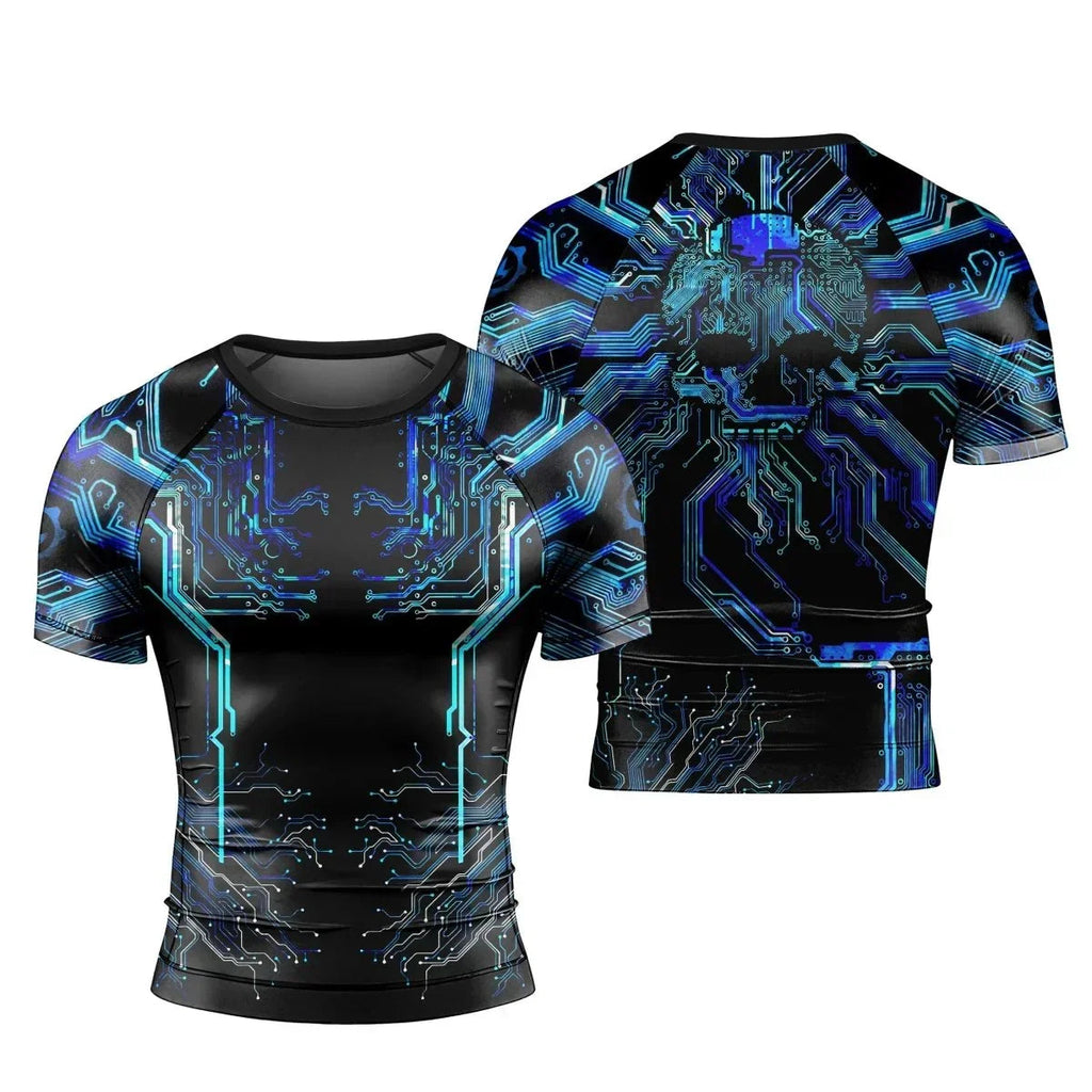 Glowing Circuit Men's Short Sleeve Rash Guard