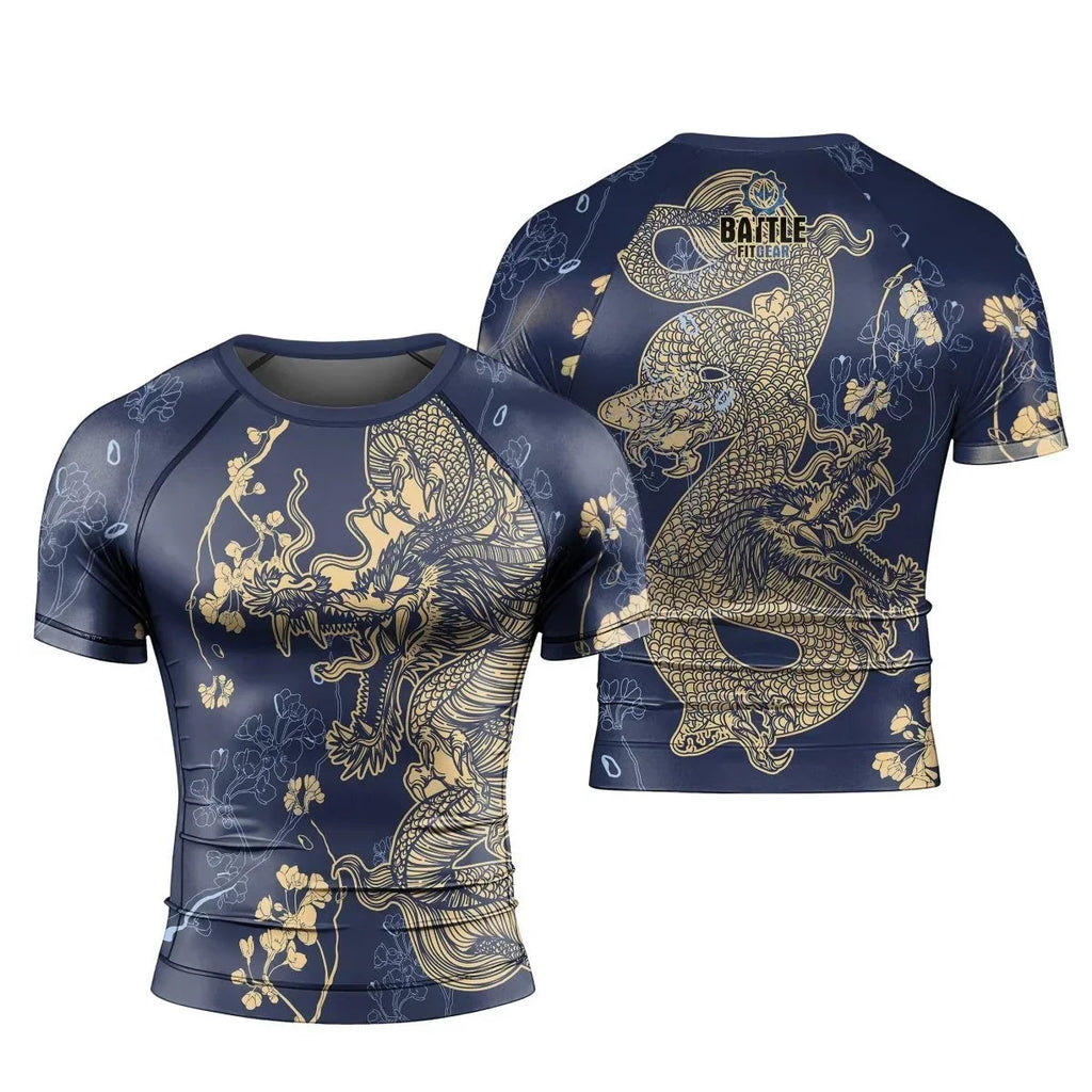 Flower Chinese Dragon Short Sleeve Rash Guard
