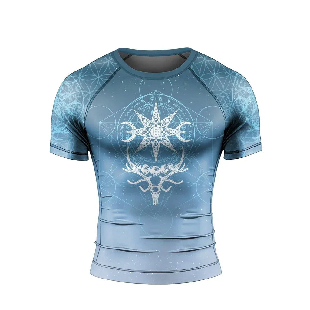 Light Blue YULE Vikings Men's Short Sleeve Rash Guard