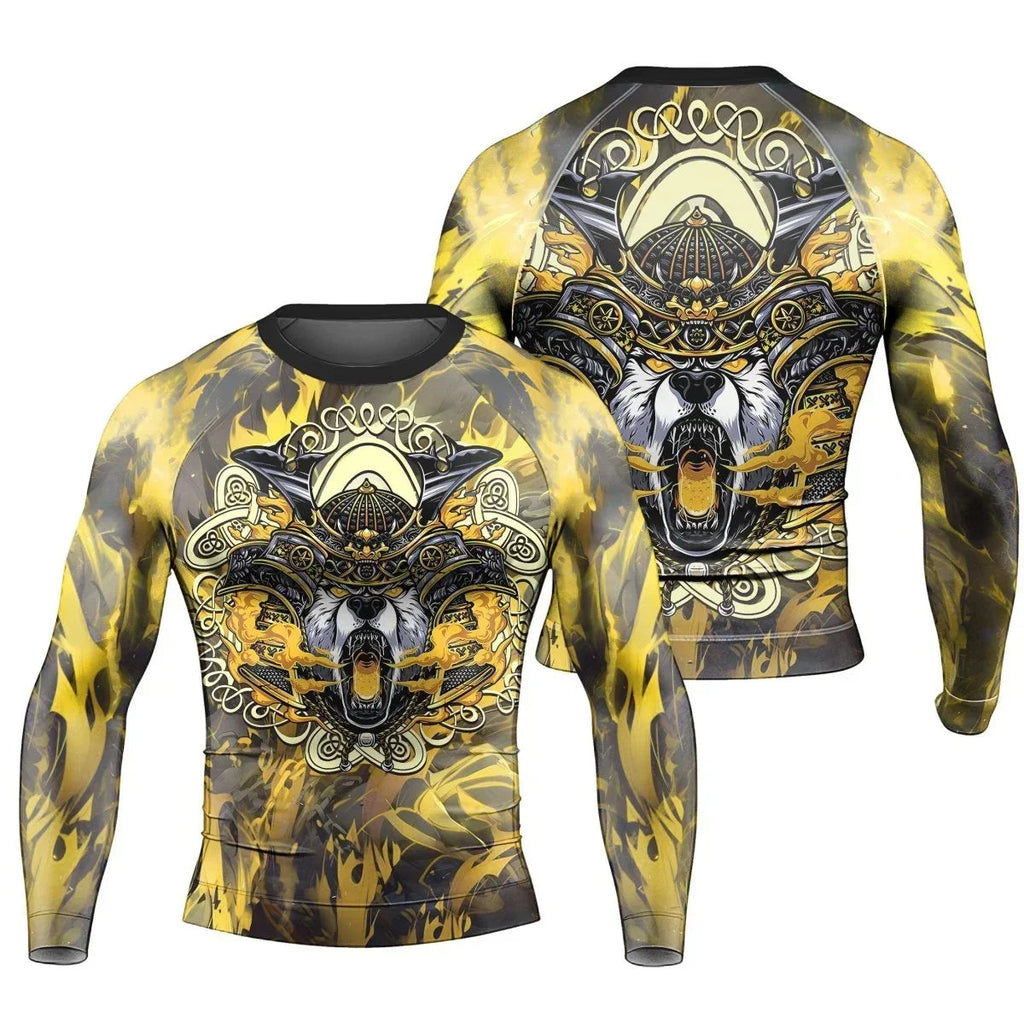 Golden Panda Skull Long Sleeve Rash Guard