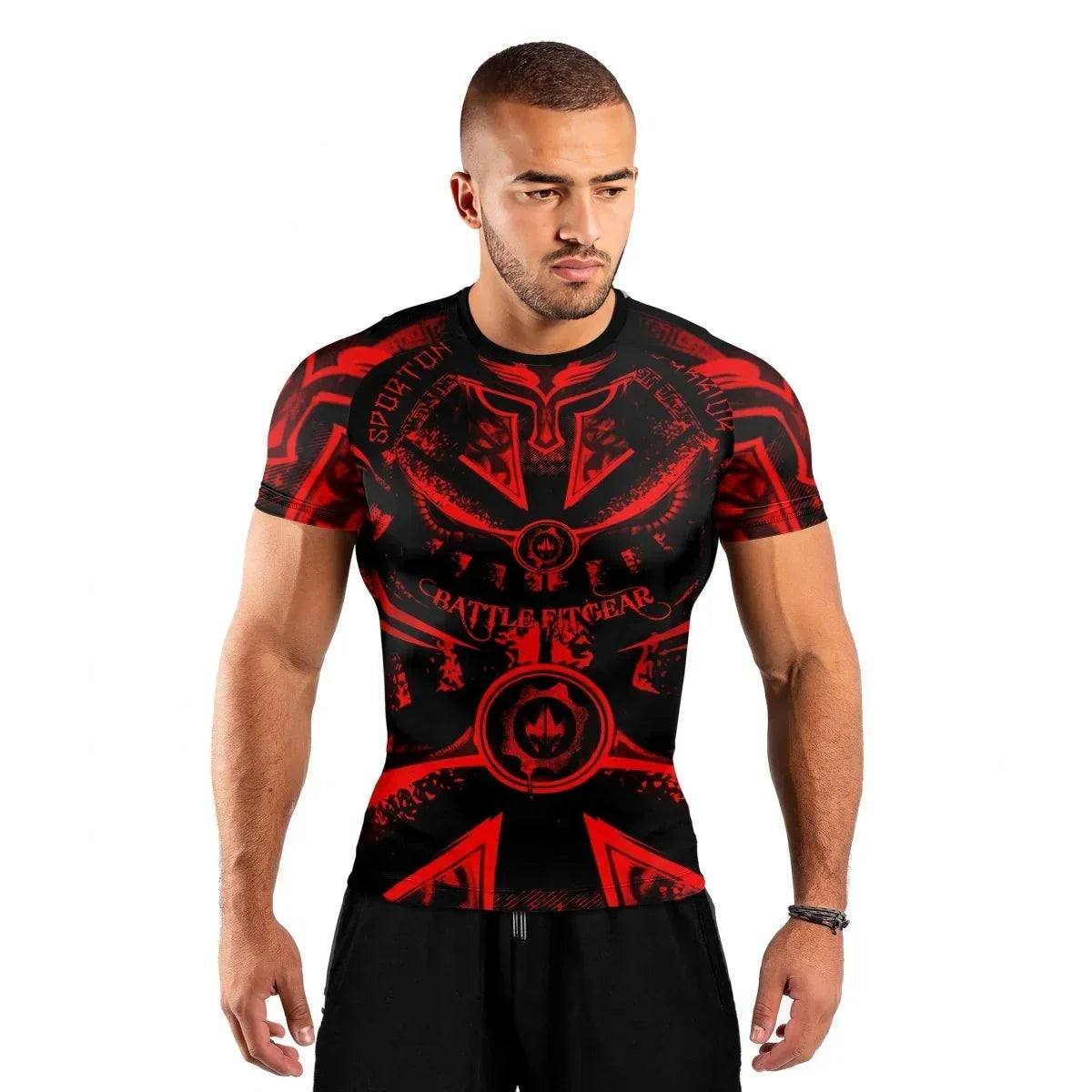 Spartan Red Men's Short Sleeve Rash Guard