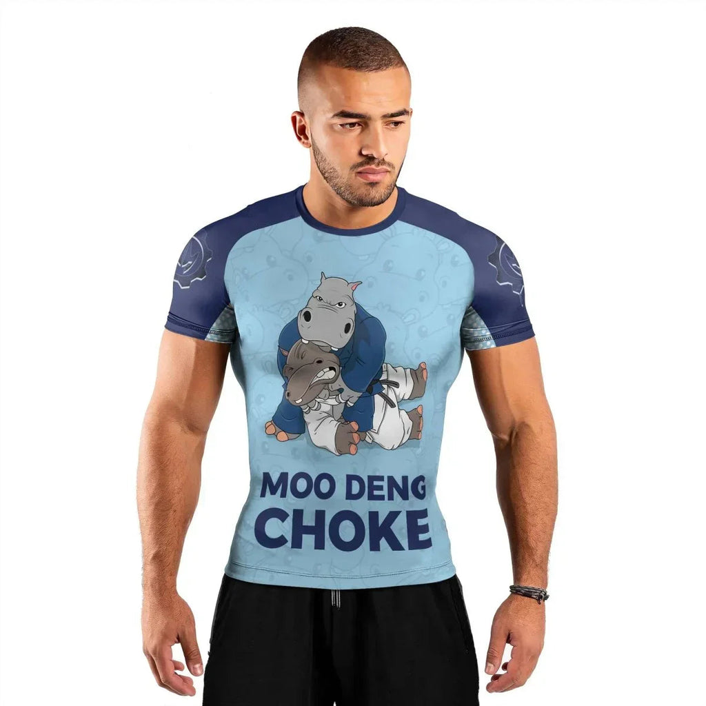 Moo Deng Hippo Choke Men's Short Sleeve Rash Guard