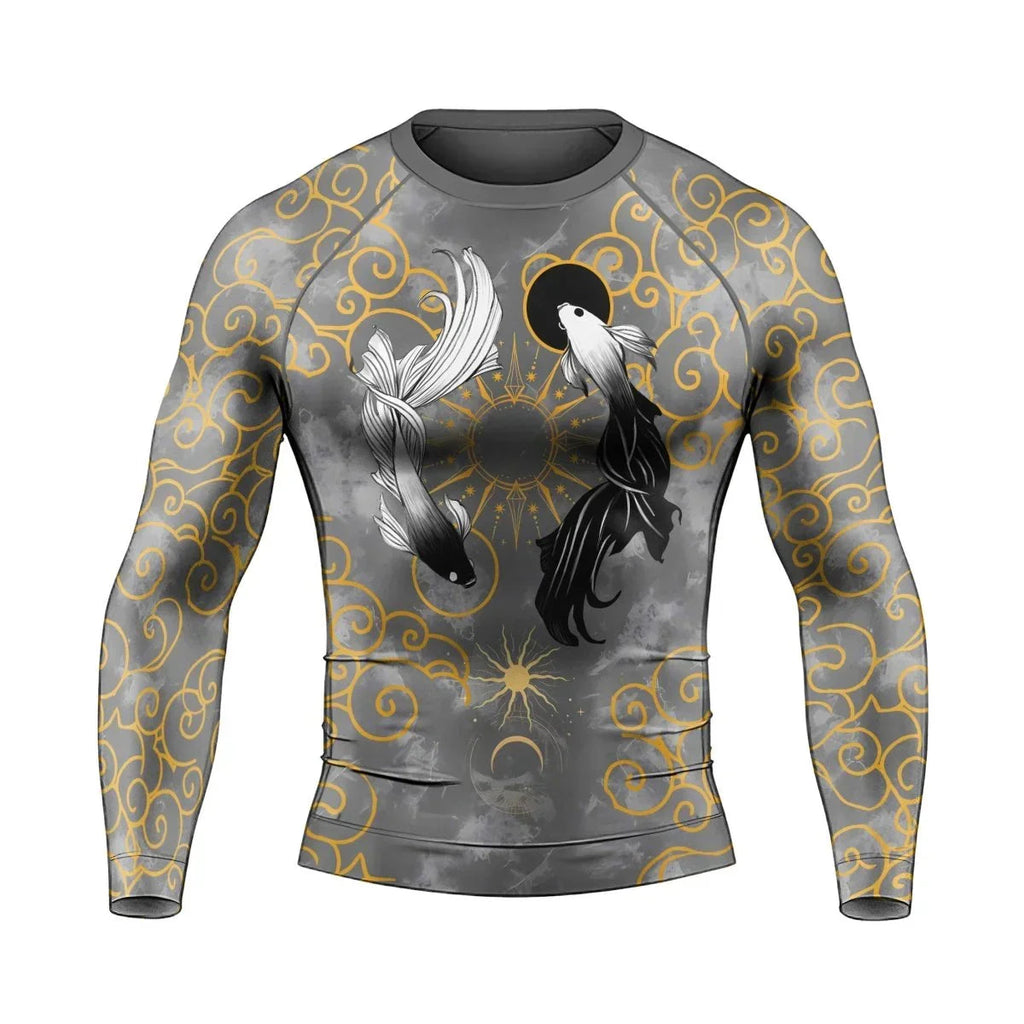 Moon And Shadow Koi Fish Men's Long Sleeve Rash Guard