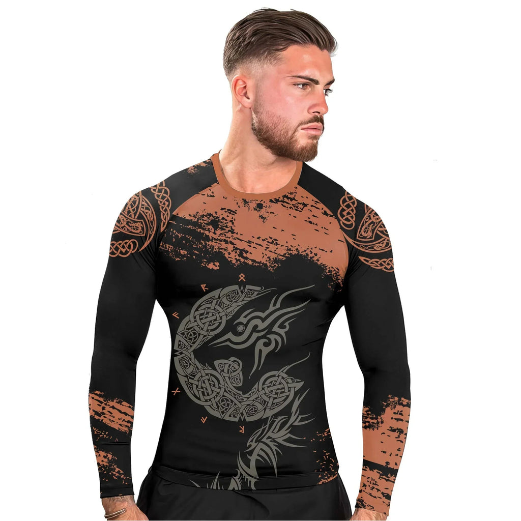 Norse Mythology Fenrir Men's Long Sleeve Rash Guard