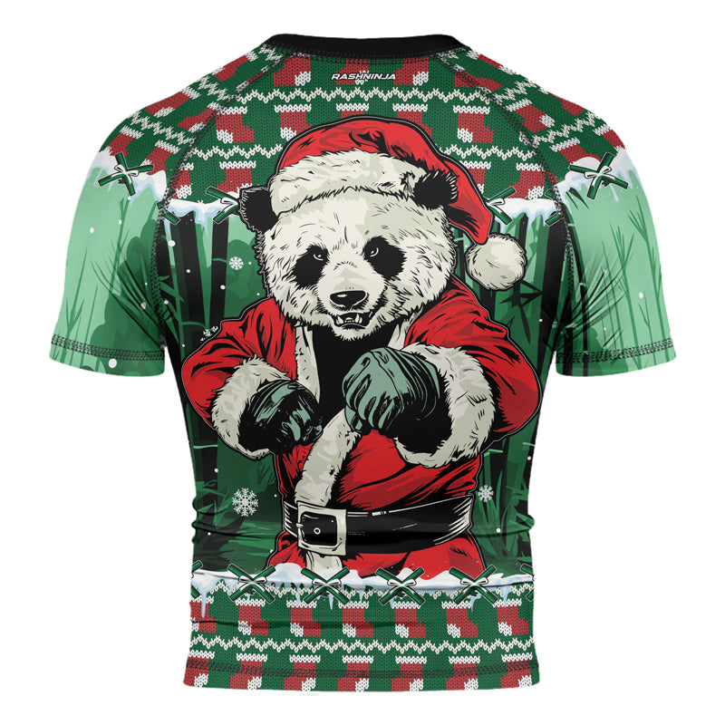 Rashninja Green Kung Fu Christmas Panda Men's Short Sleeve Rash Guard