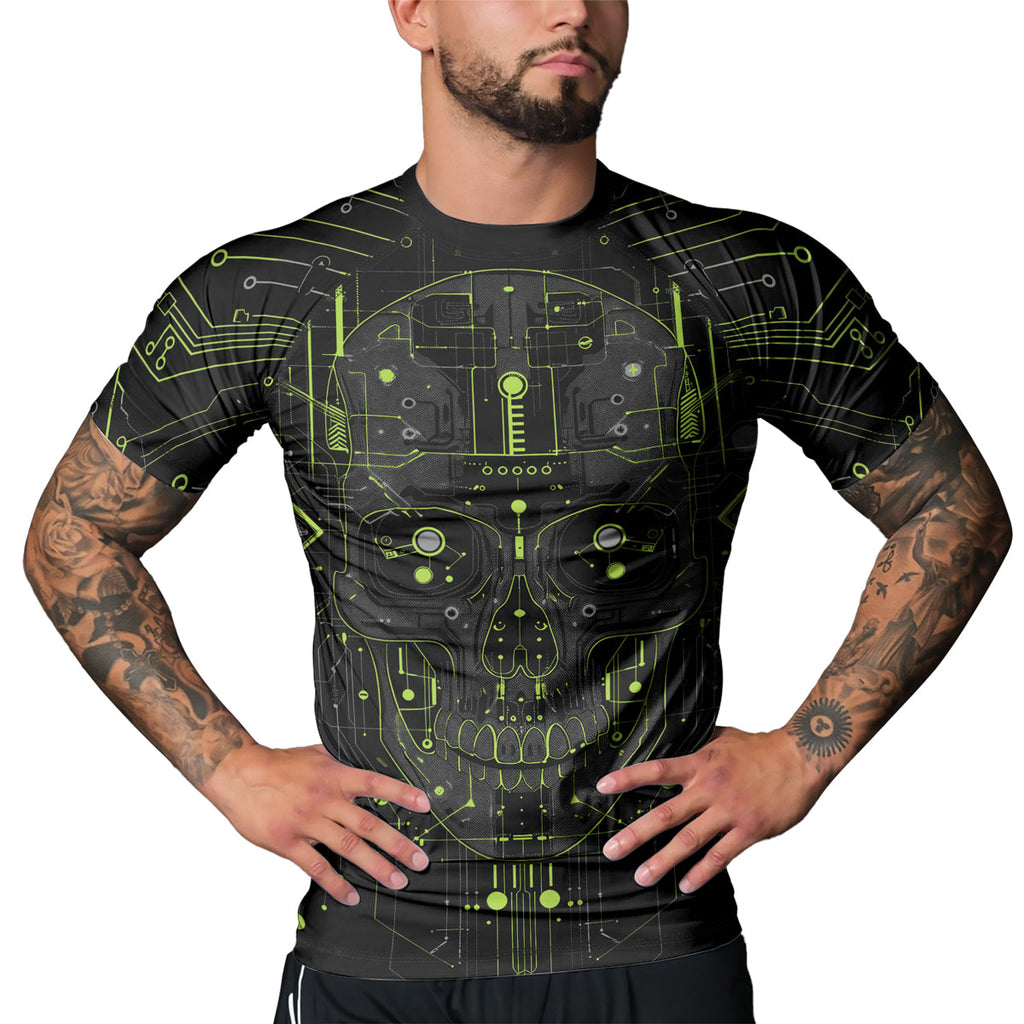 Rashninja Cyber Skull Green Men's Short Sleeve Rash Guard