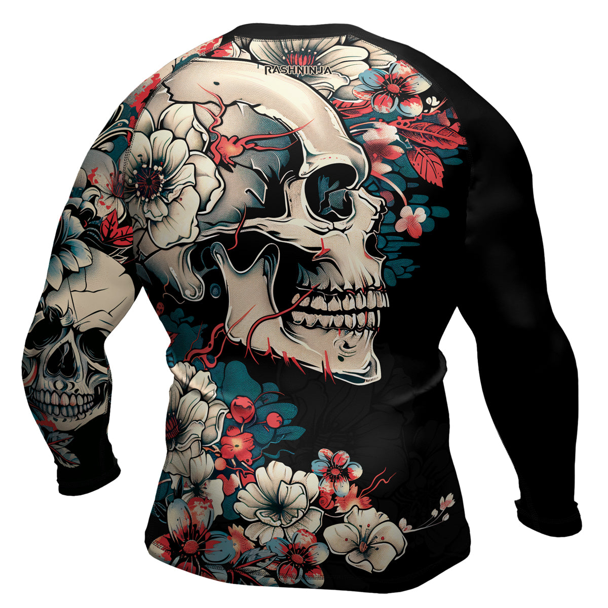 Rashninja Halloween Skull Blossom Men's Long Sleeve Rash Guard