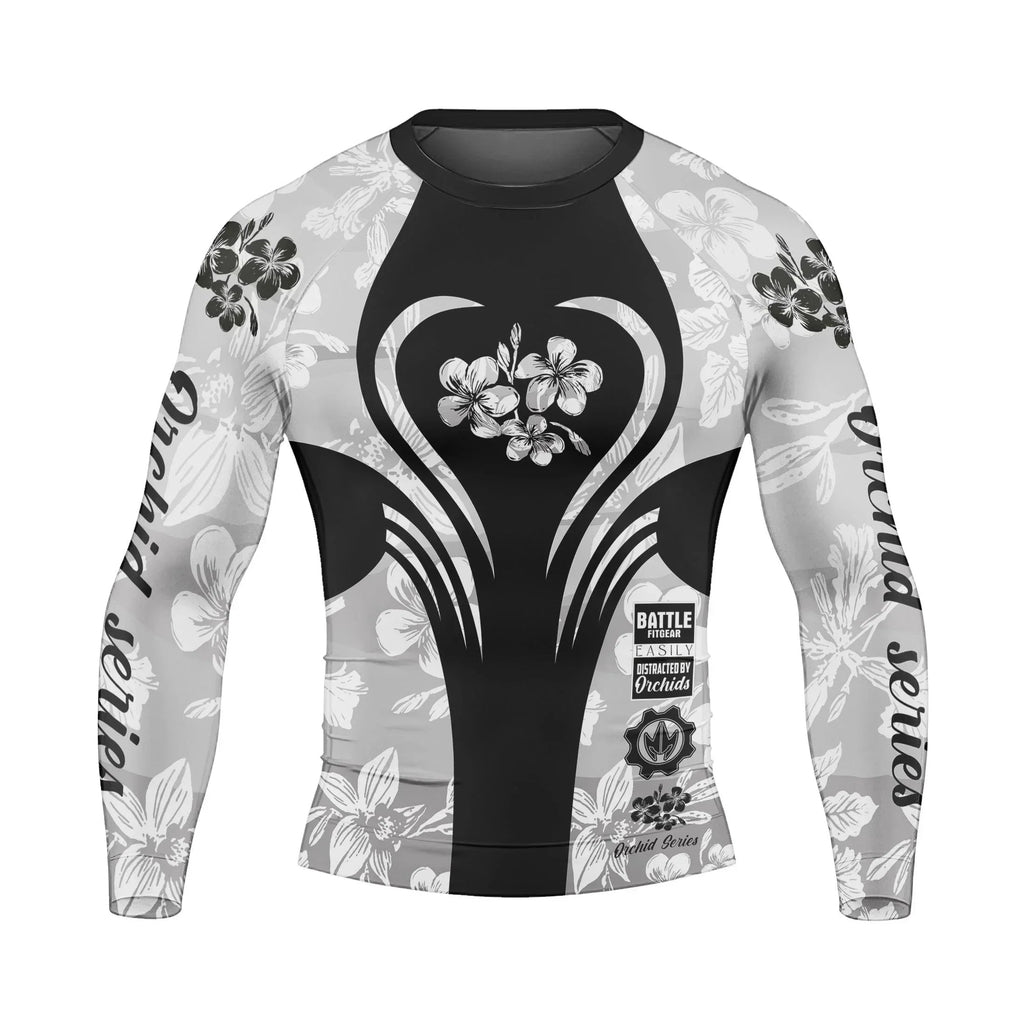 Orchid Series White Heart Pattern Men's Long Sleeve Rash Guard