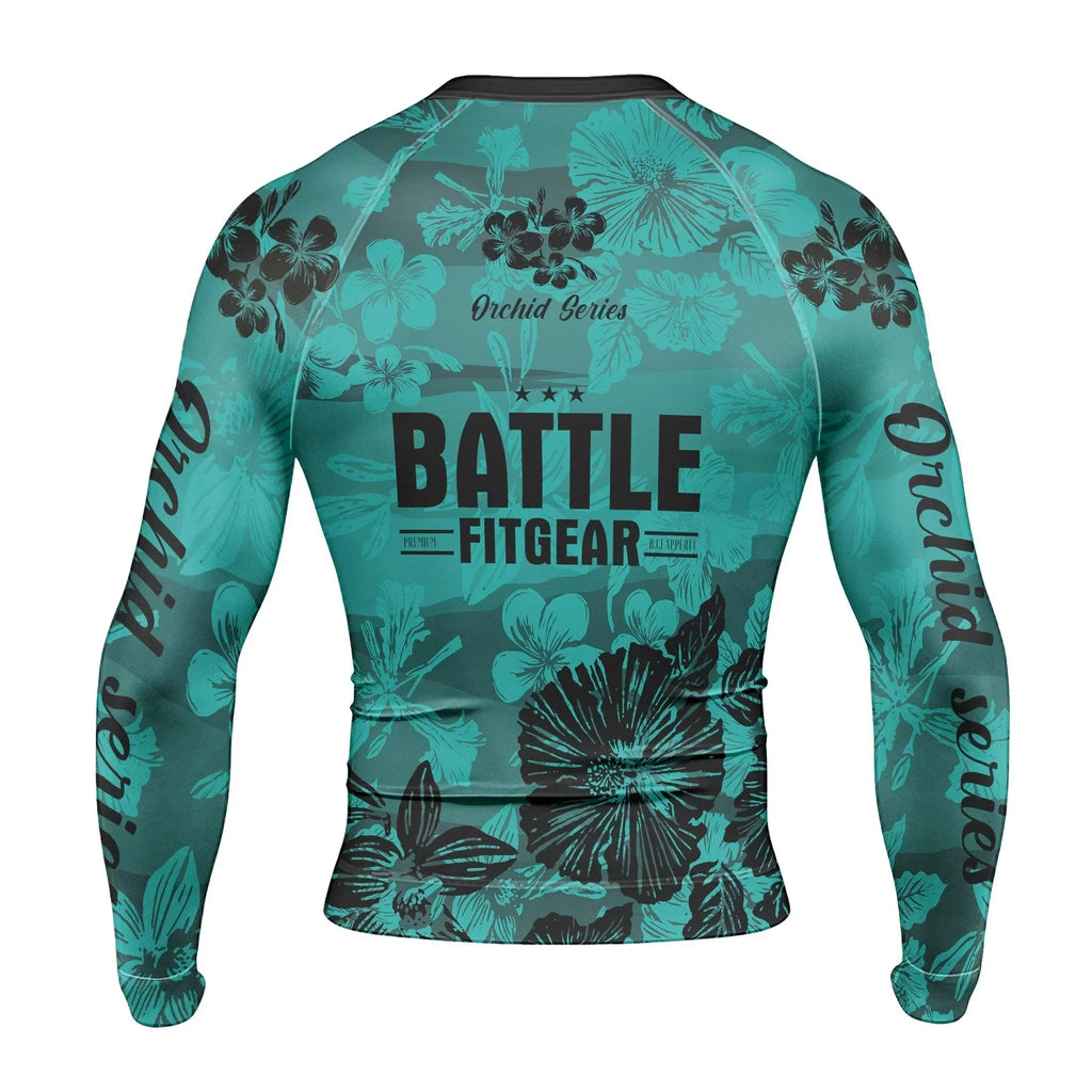 Orchid Series Teal Heart Pattern Men's Long Sleeve Rash Guard