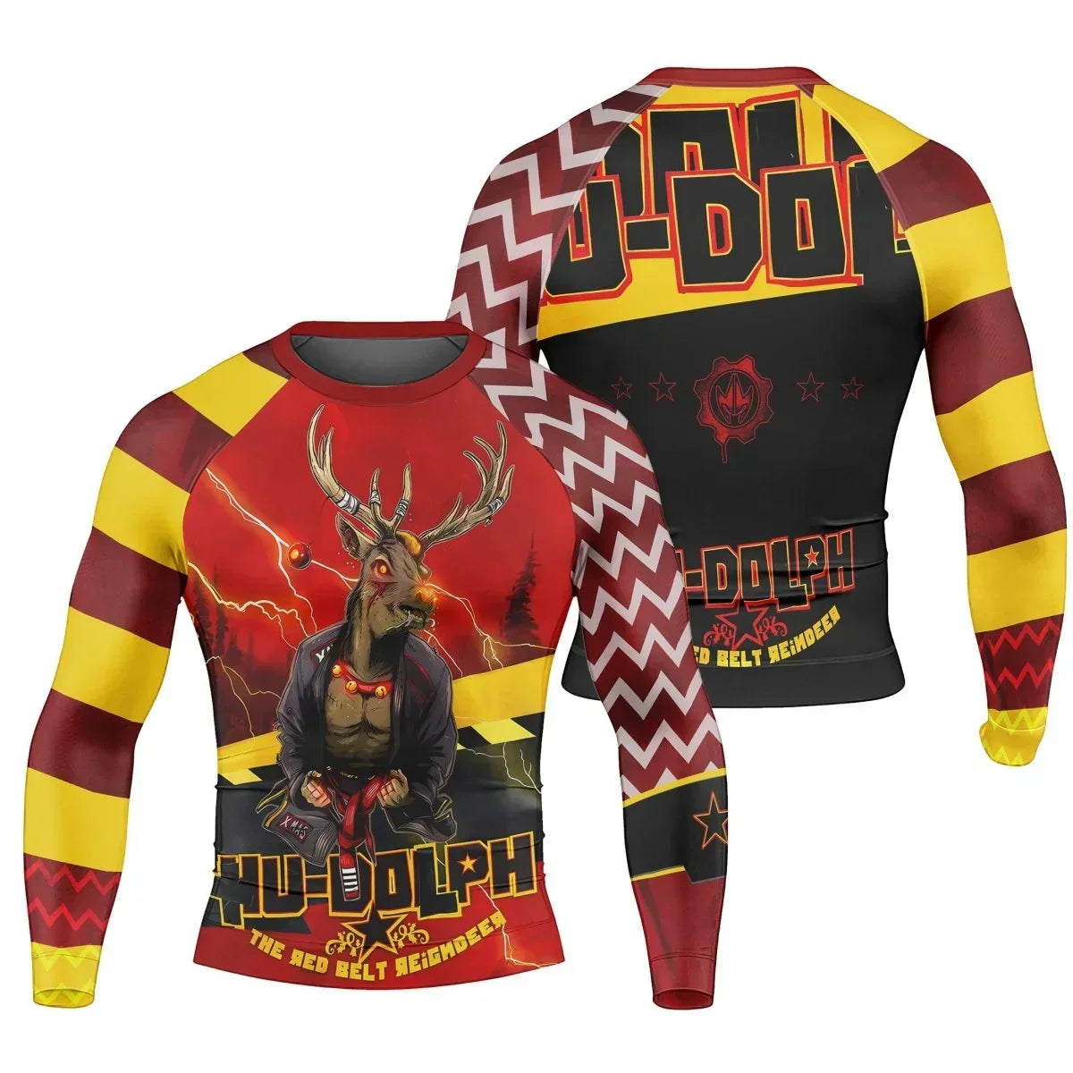 Hudolph The Red Belt Reindeer Long Sleeve Rash Guard