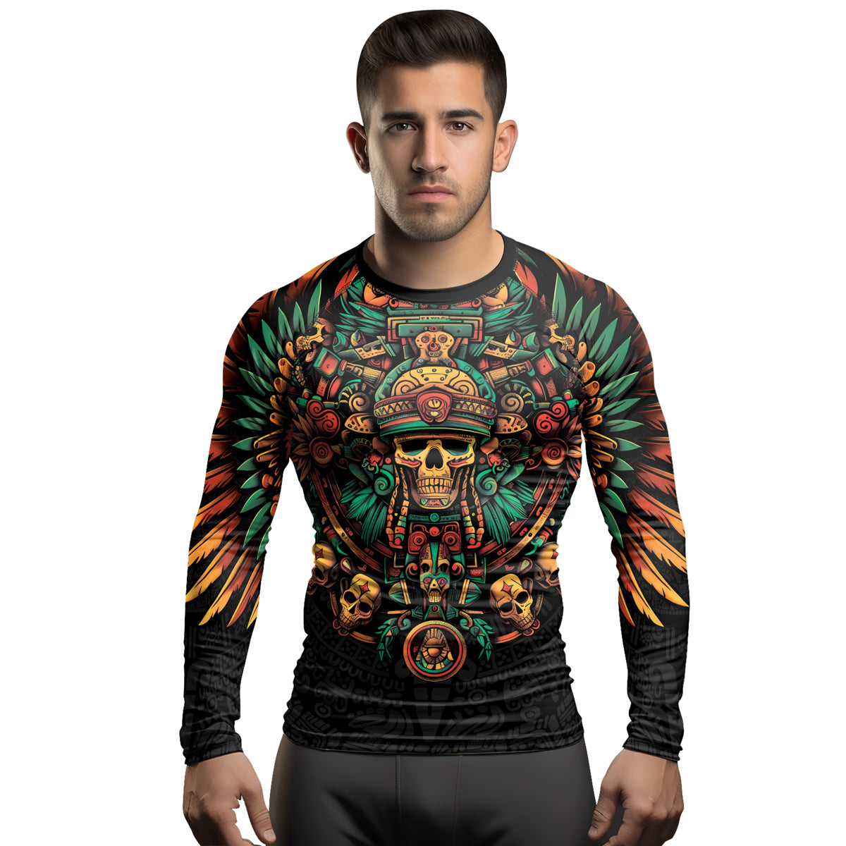 Rashninja Aztec Fire Dance Men's Long Sleeve Rash Guard