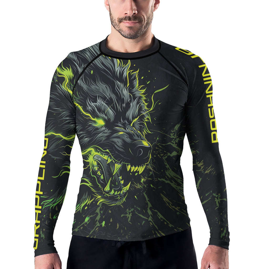 Rashninja Neon Snarling Wolf Men's Long Sleeve Rash Guard