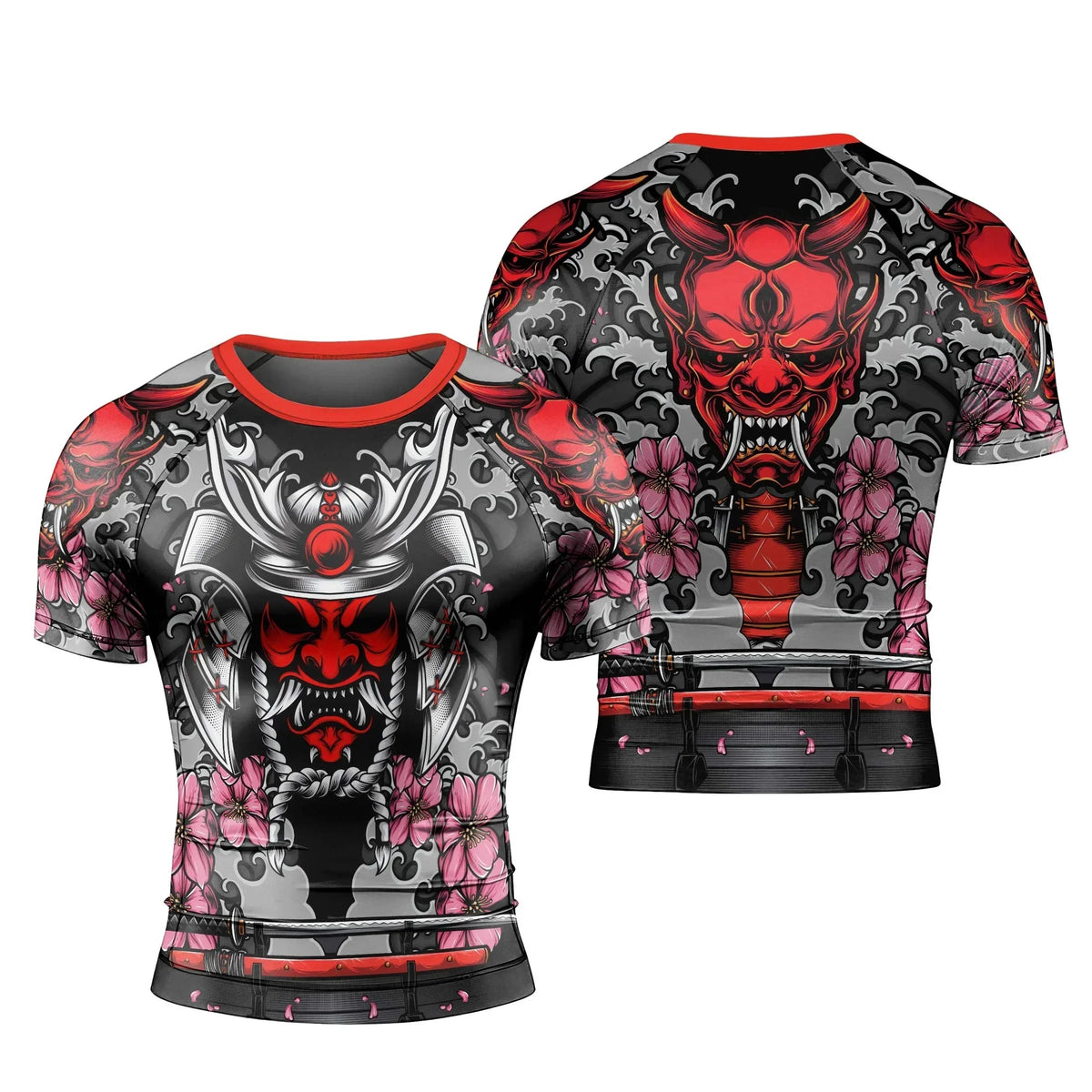 Red Oni Blossom Men's Short Sleeve Rash Guard