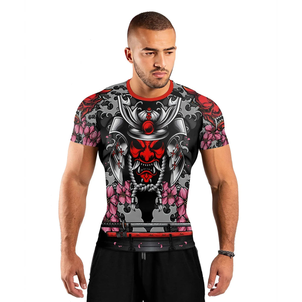 Red Oni Blossom Men's Short Sleeve Rash Guard