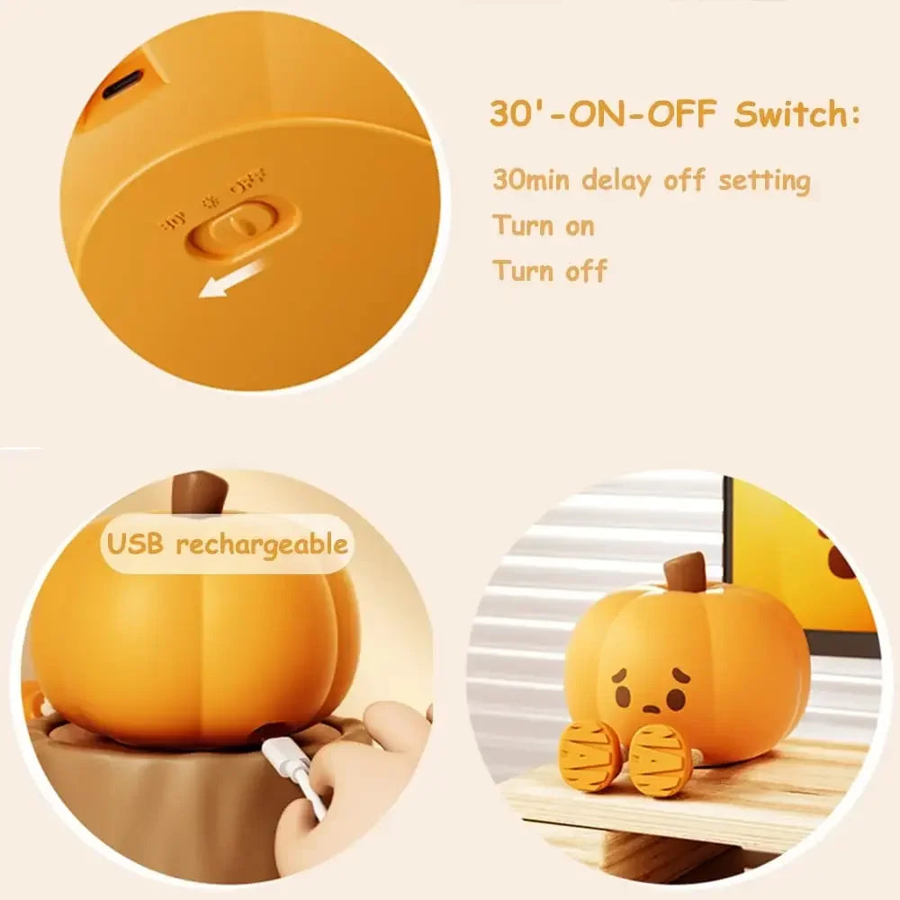 Cute Pumpkin Night Light, Rechargeable Silicone Halloween Decor, Kindergarten & Kids Night Lamp