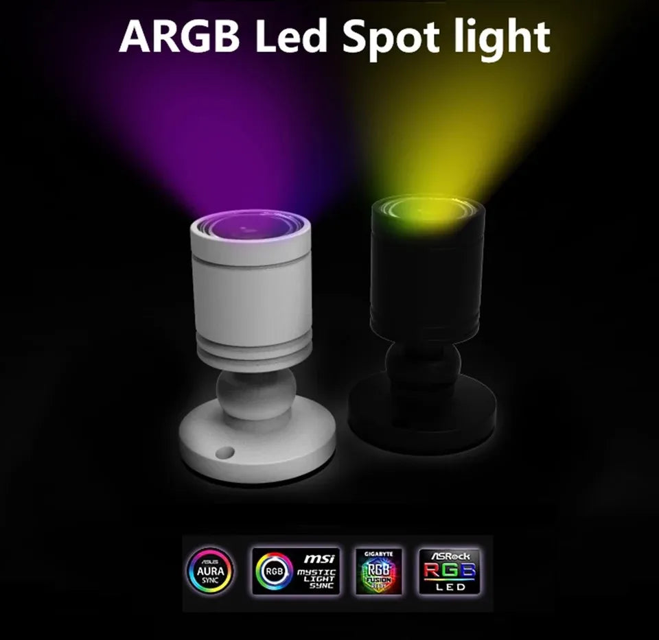 MiniLED 1W 3W ARGB 5V 3Pin Header Computer AURA SYNC Led Spot Light Mini Lamp Gaming Room Figure Model Display PC Case Deco DIY