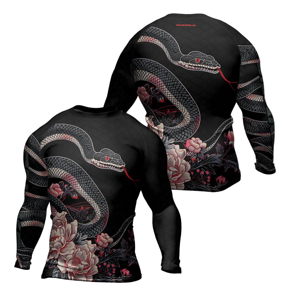 Rashninja Snake Crimson Bloom Men's Long Sleeve Rash Guard