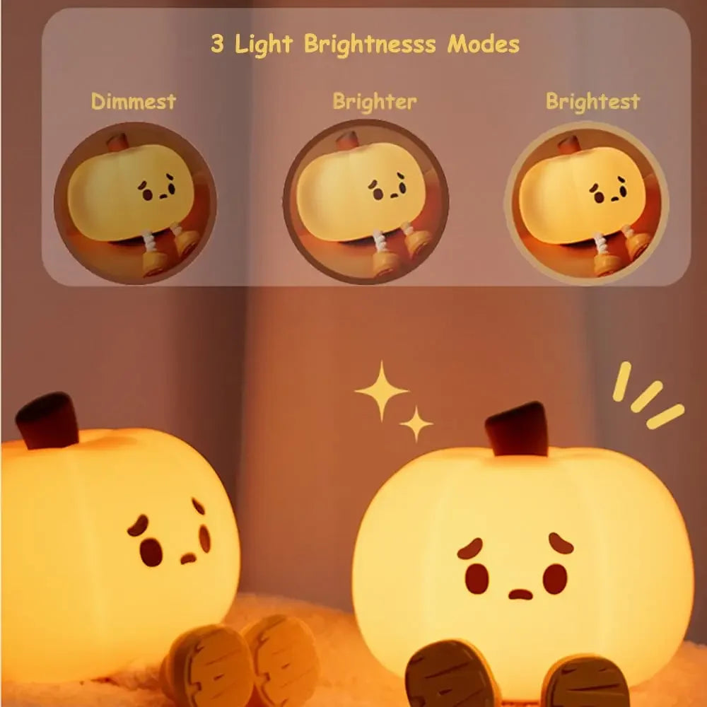 Cute Pumpkin Night Light, Rechargeable Silicone Halloween Decor, Kindergarten & Kids Night Lamp