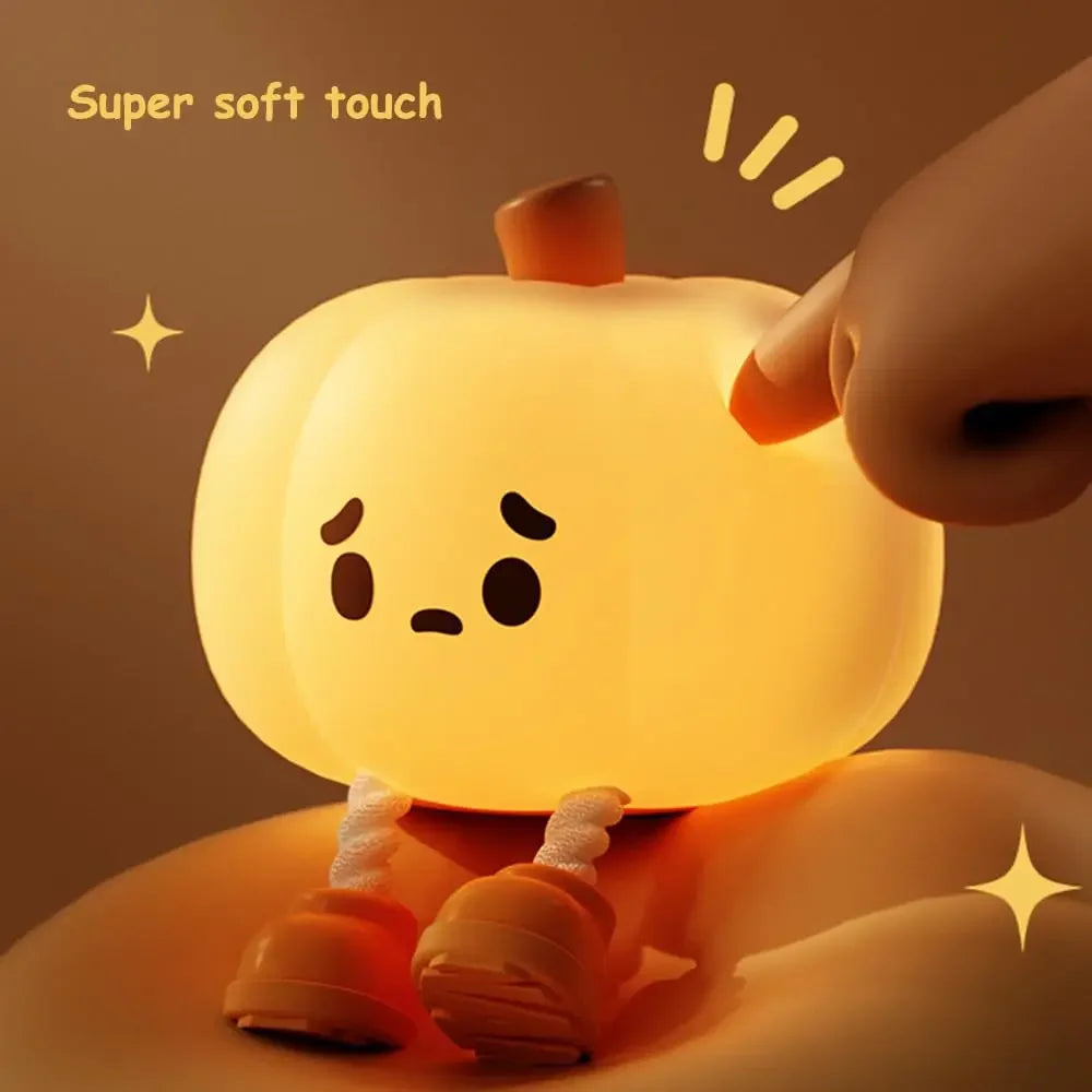 Cute Pumpkin Night Light, Rechargeable Silicone Halloween Decor, Kindergarten & Kids Night Lamp