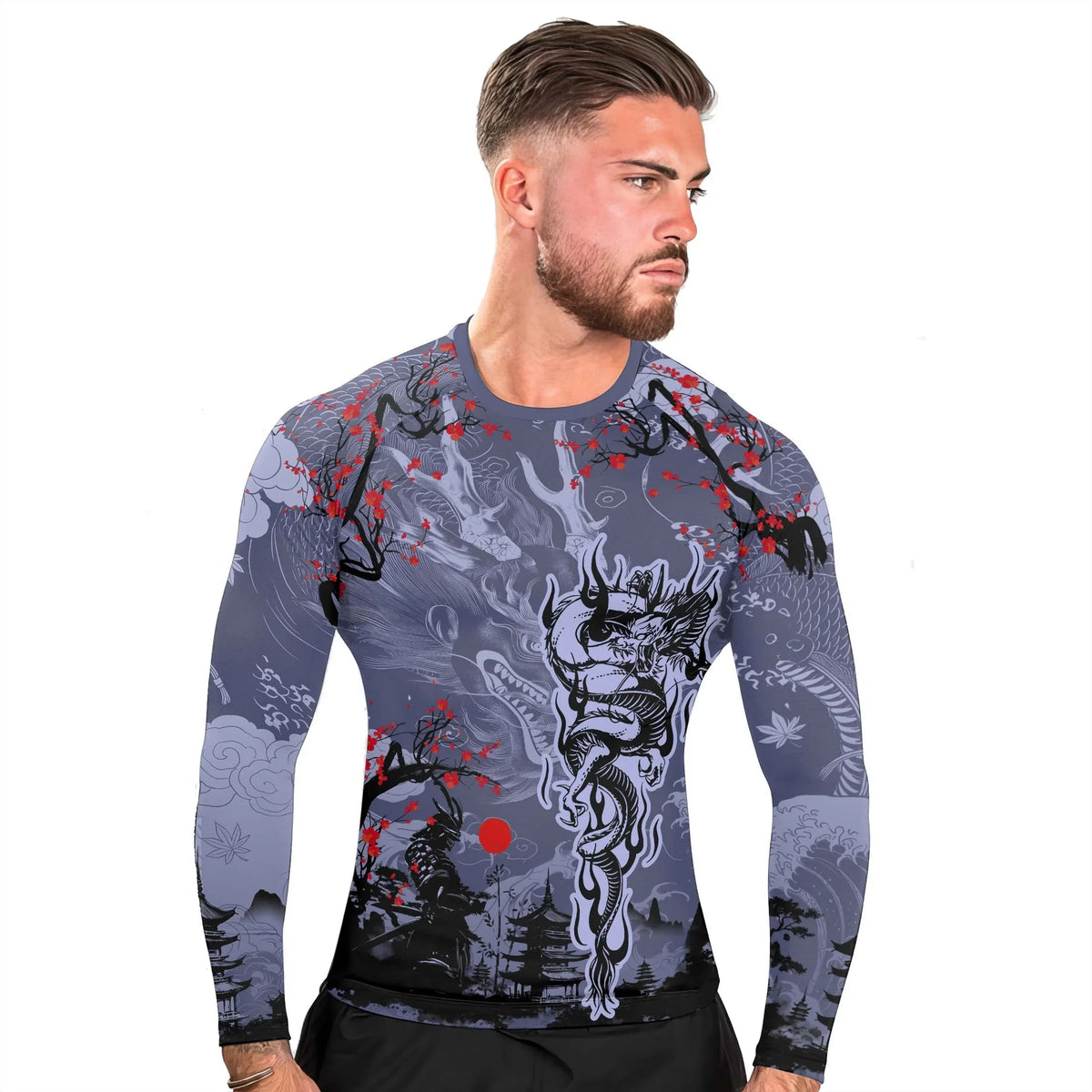 Shadow Dragon Samurai Men's Long Sleeve Rash Guard
