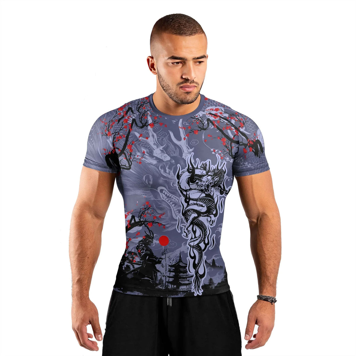 Shadow Dragon Samurai Men's Short Sleeve Rash Guard