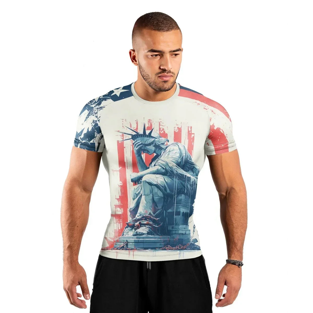 Statue of Liberty in Distress Men's Short Sleeve Rash Guard