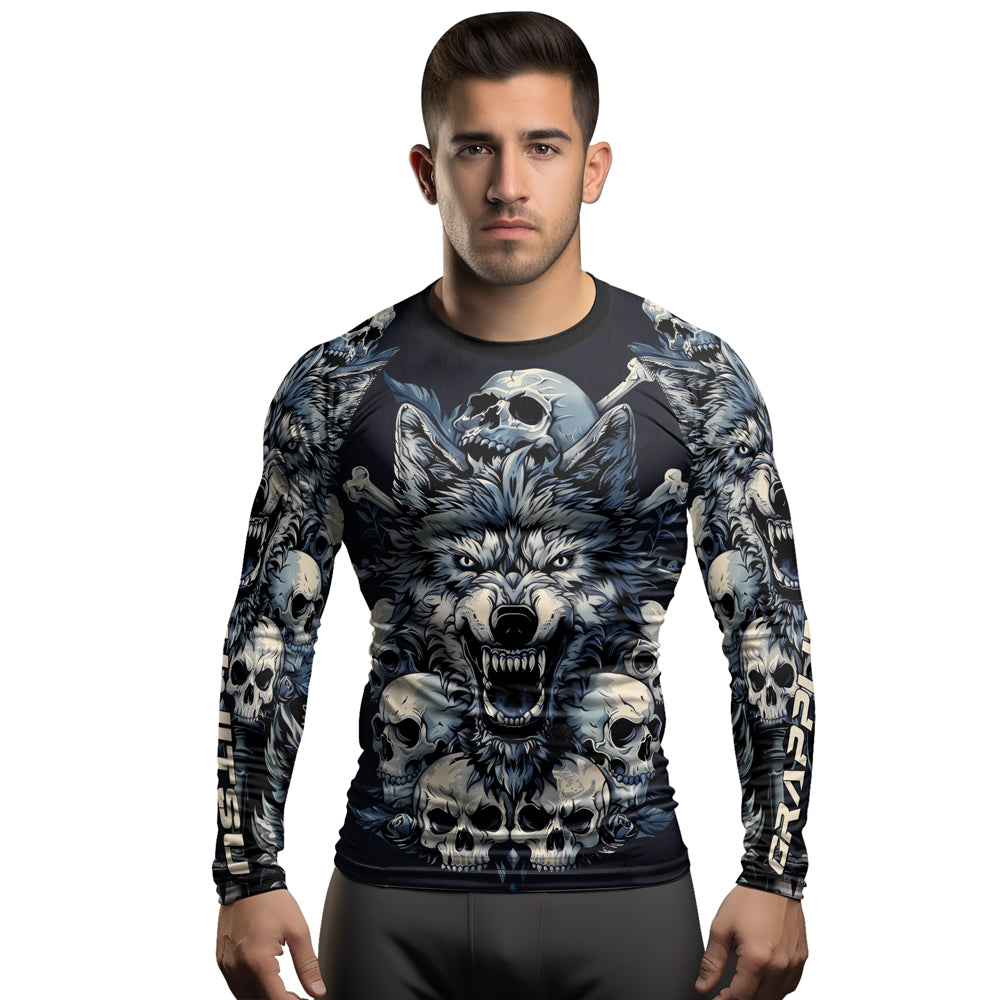 Rashninja Wolf Midnight Roar Men's Long Sleeve Rash Guard
