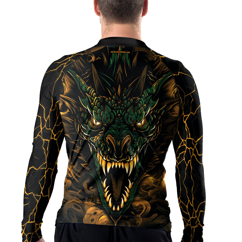 Rashninja Dragon Yellow Green Men's Long Sleeve Rash Guard