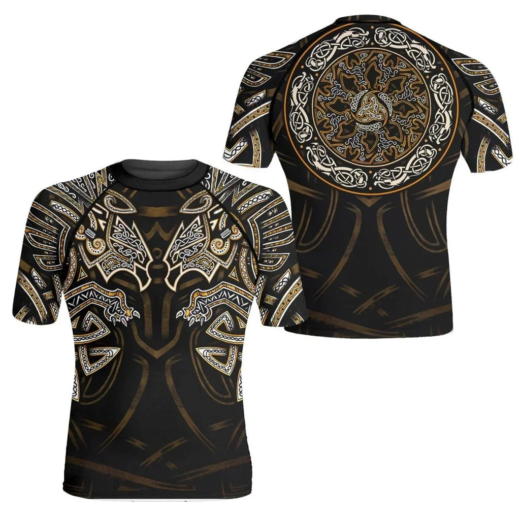 Golden Viking Fenrir Symbol Rune Men's Short Sleeve Rash Guard