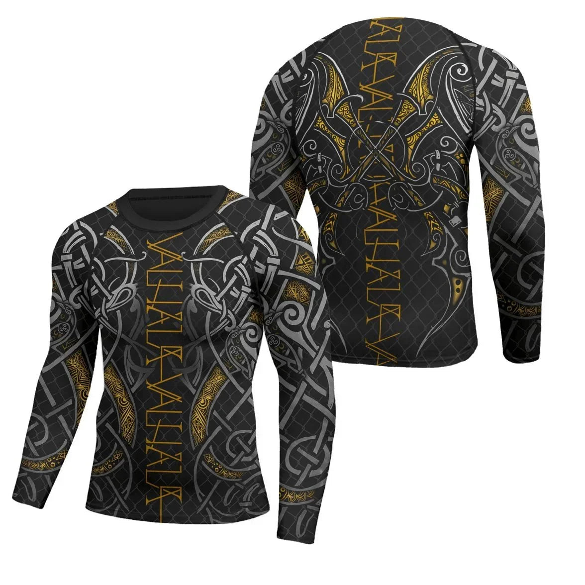 Golden Viking Valhala Throwing War Men's Long Sleeve Rash Guard