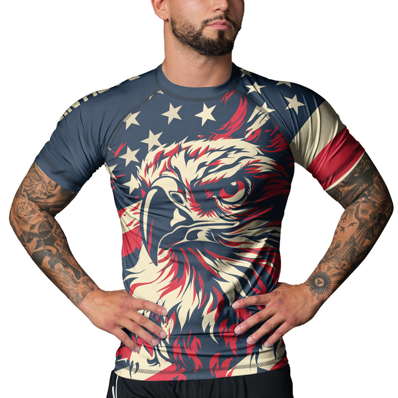 Rashninja Patriotic Eagle Flames Men's Short Sleeve Rash Guard
