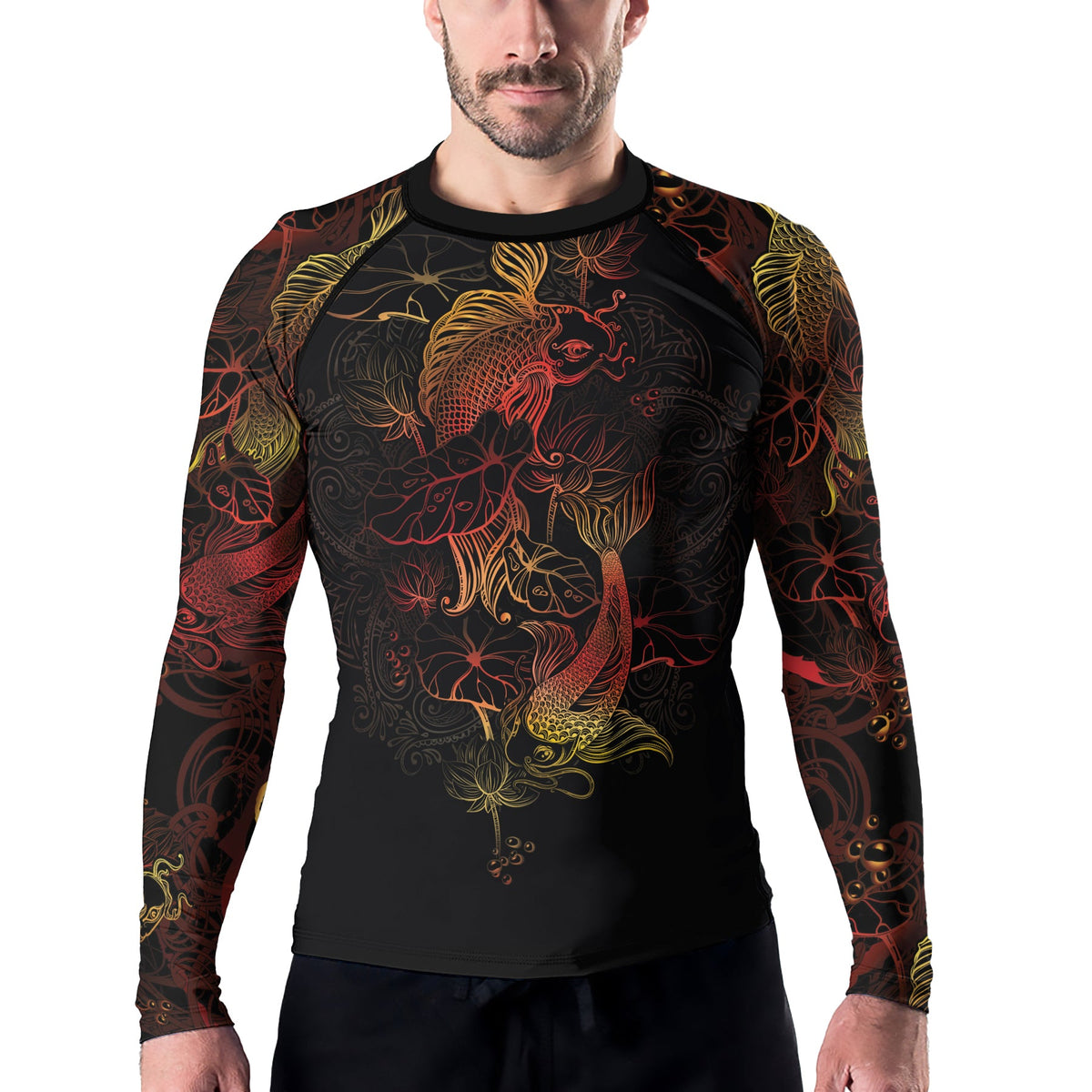 Rashninja Red & Gold Gradient Japanese Koi Men's Long Sleeve Rash Guard