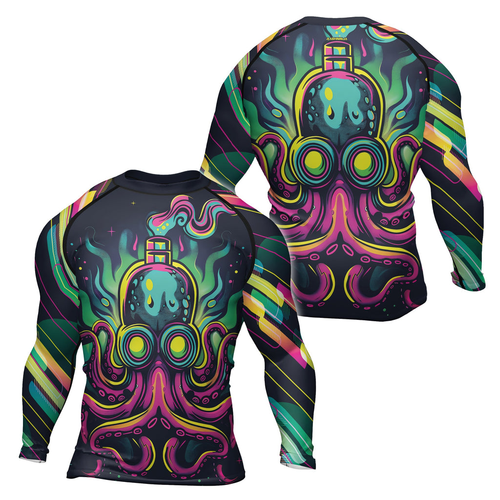 Rashninja Octopus Green Purple Men's Long Sleeve Rash Guard