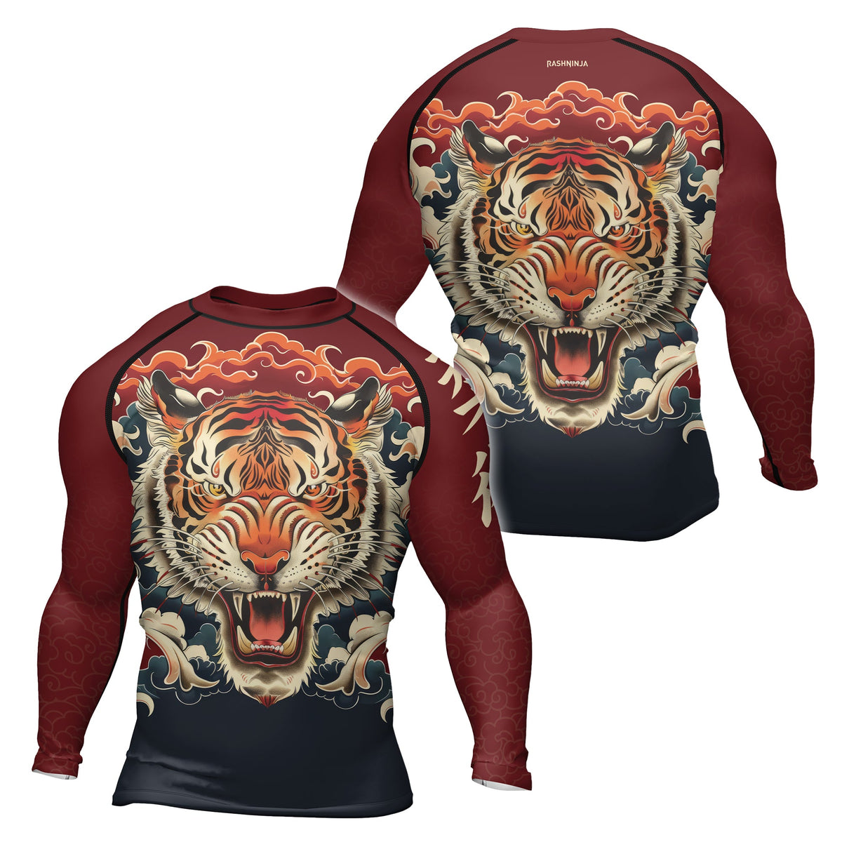 Rashninja Tiger Cloud Black Red Men's Long Sleeve Rash Guard