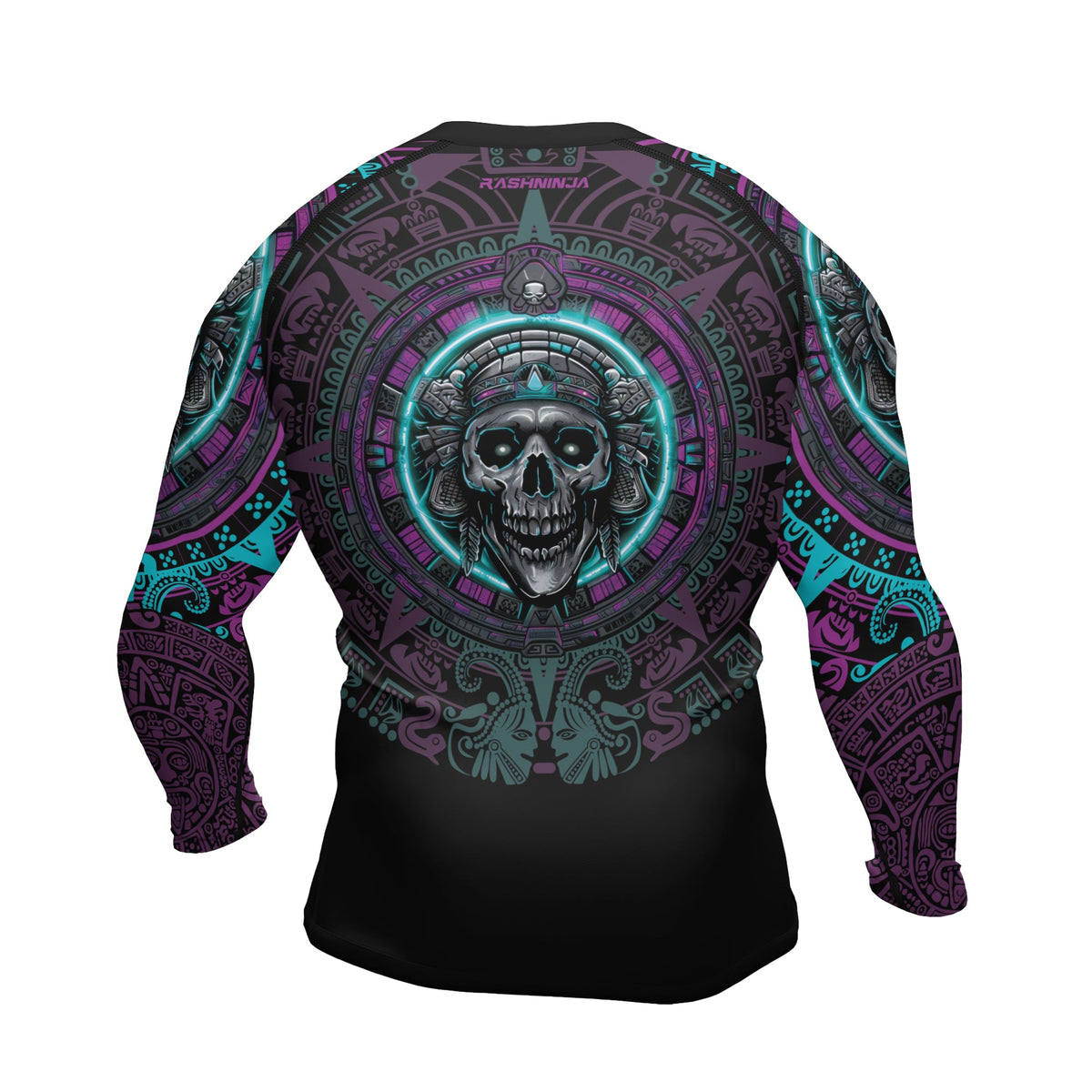 Rashninja Aztec Sun Stone Skull Men's Long Sleeve Rash Guard