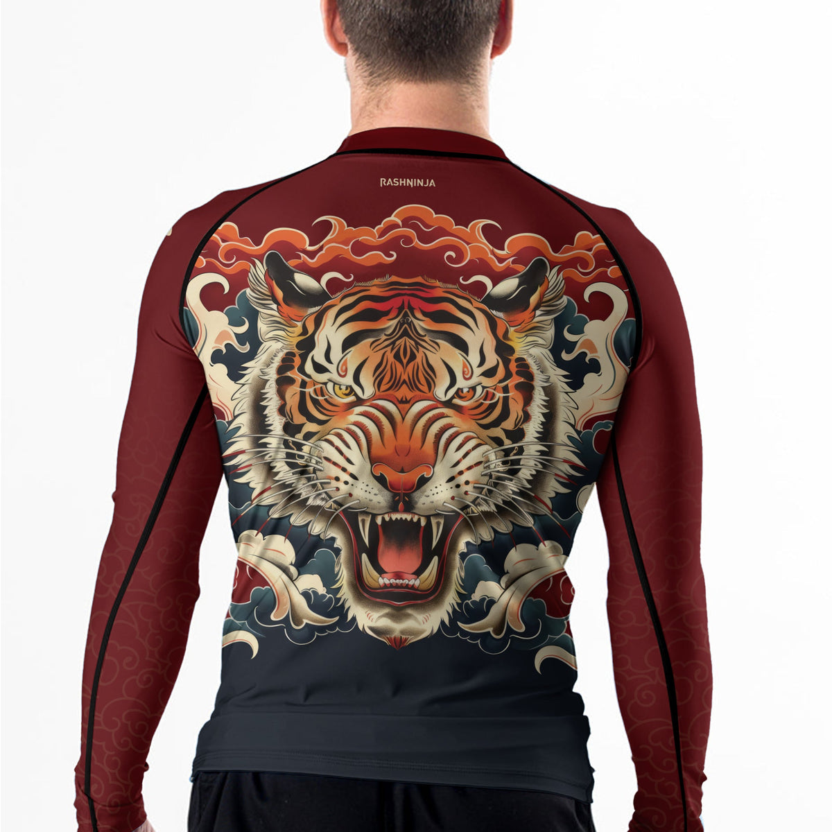Rashninja Tiger Cloud Black Red Men's Long Sleeve Rash Guard