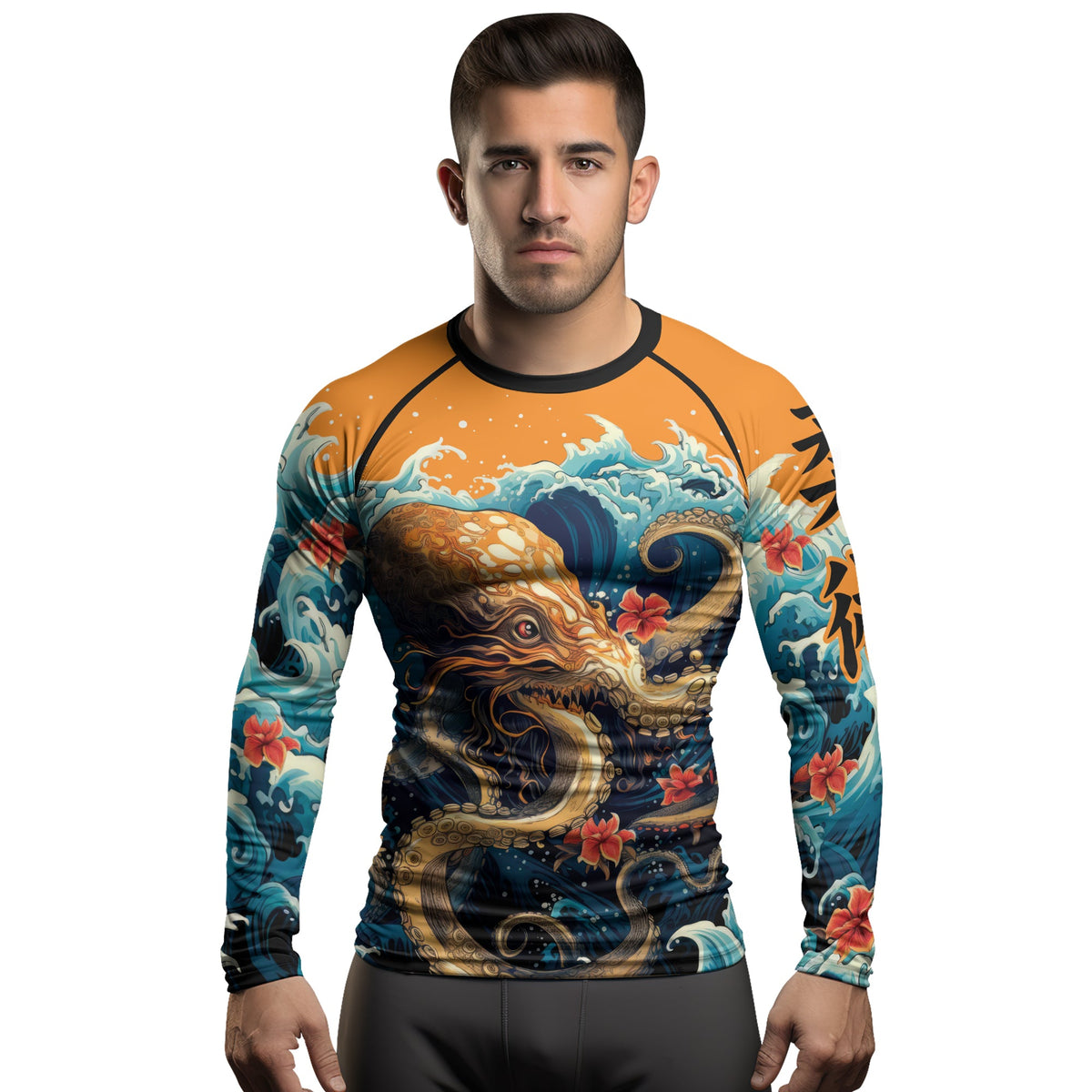Rashninja Octopus Waves Men's Long Sleeve Rash Guard