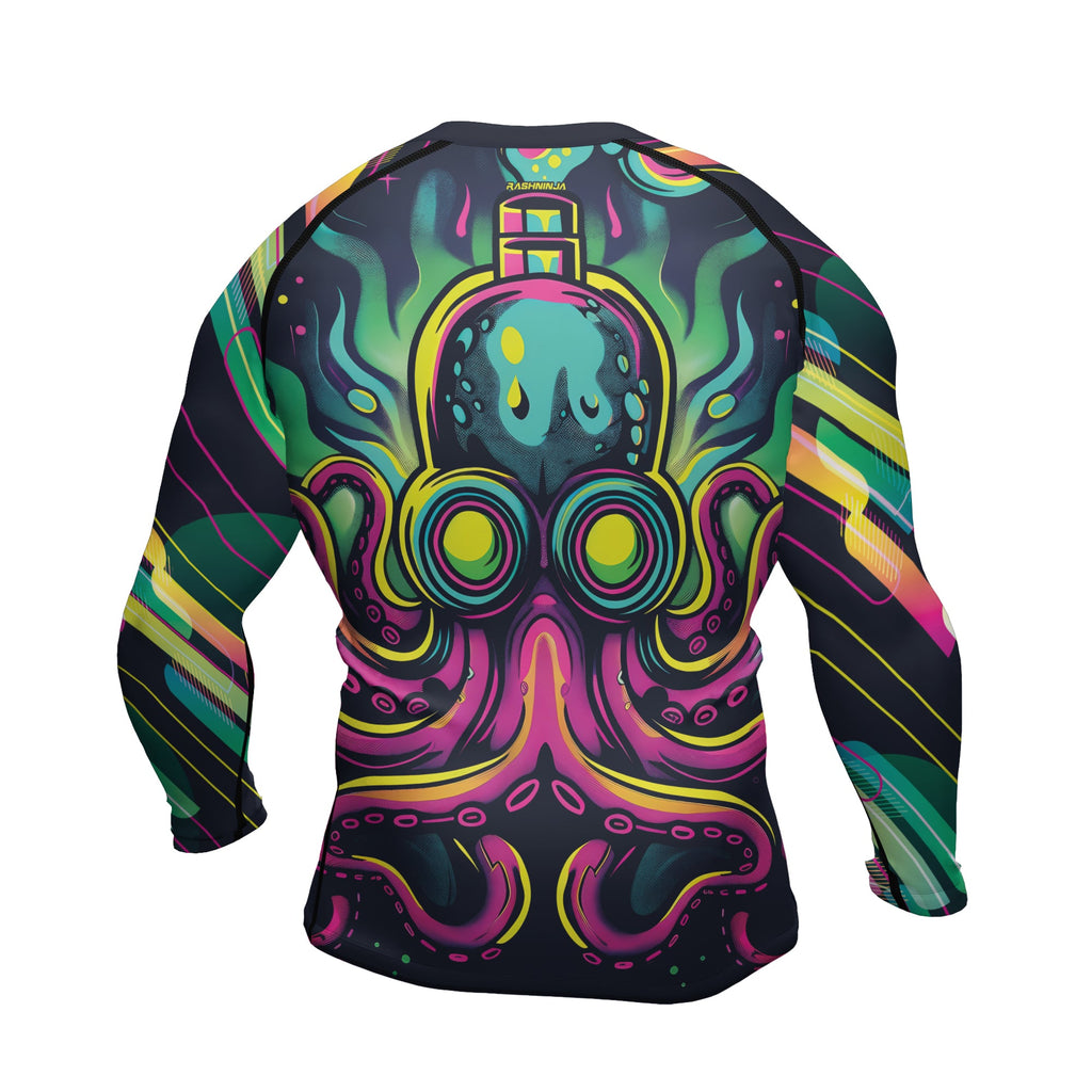 Rashninja Octopus Green Purple Men's Long Sleeve Rash Guard