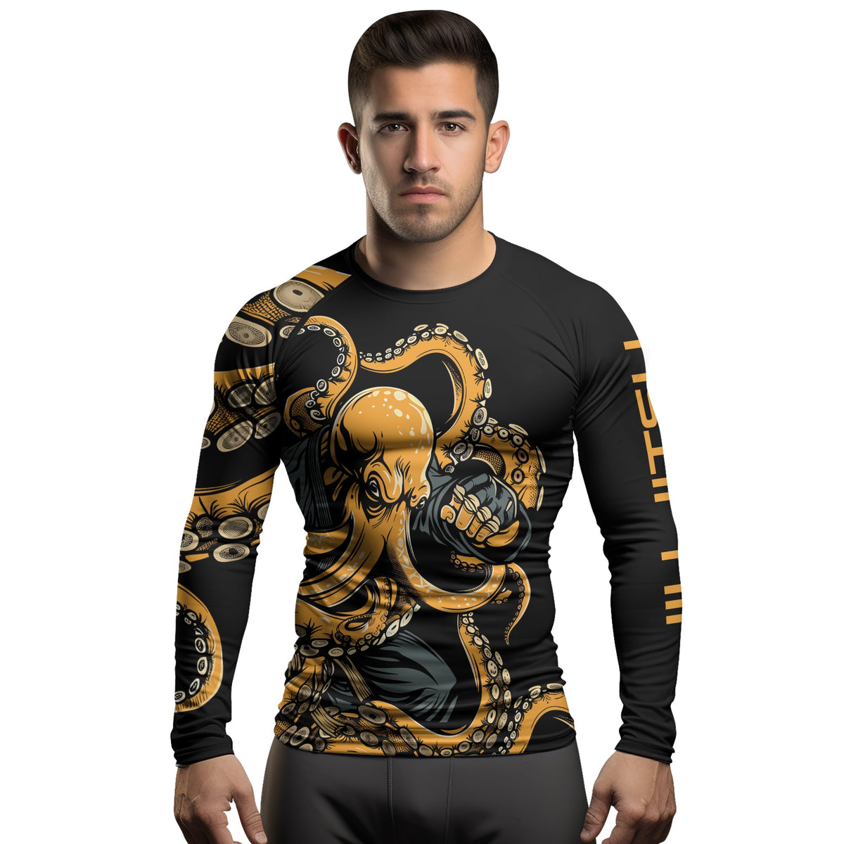 Rashninja Octopus Yellow Men's Long Sleeve Rash Guard