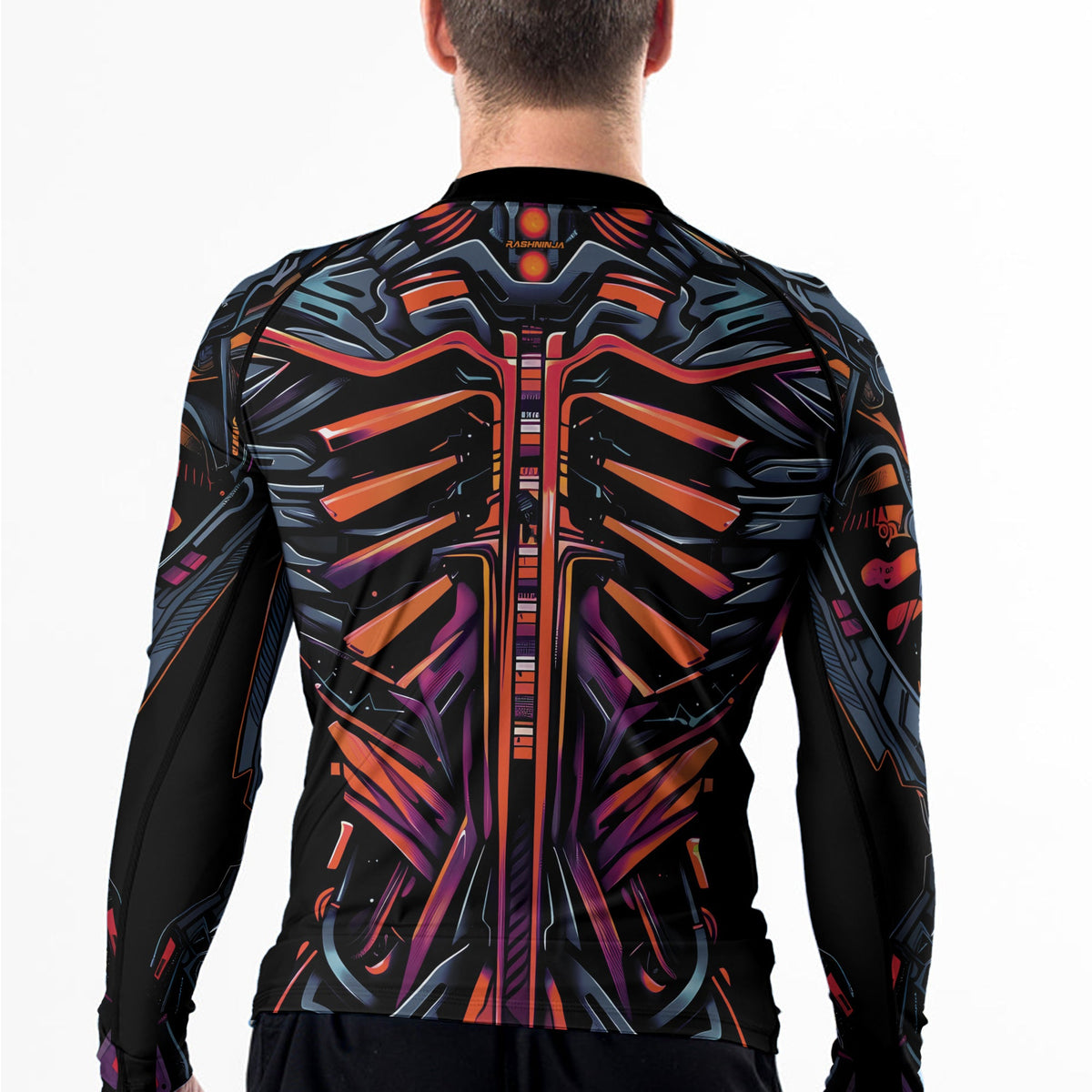 Rashninja Cyber Biomechanic Orange Pink Men's Long Sleeve Rash Guard
