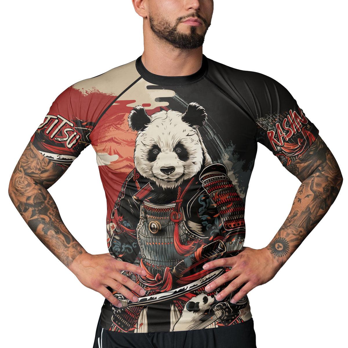 Rashninja Panda Samurai Warrior Men's Short Sleeve Rash Guard