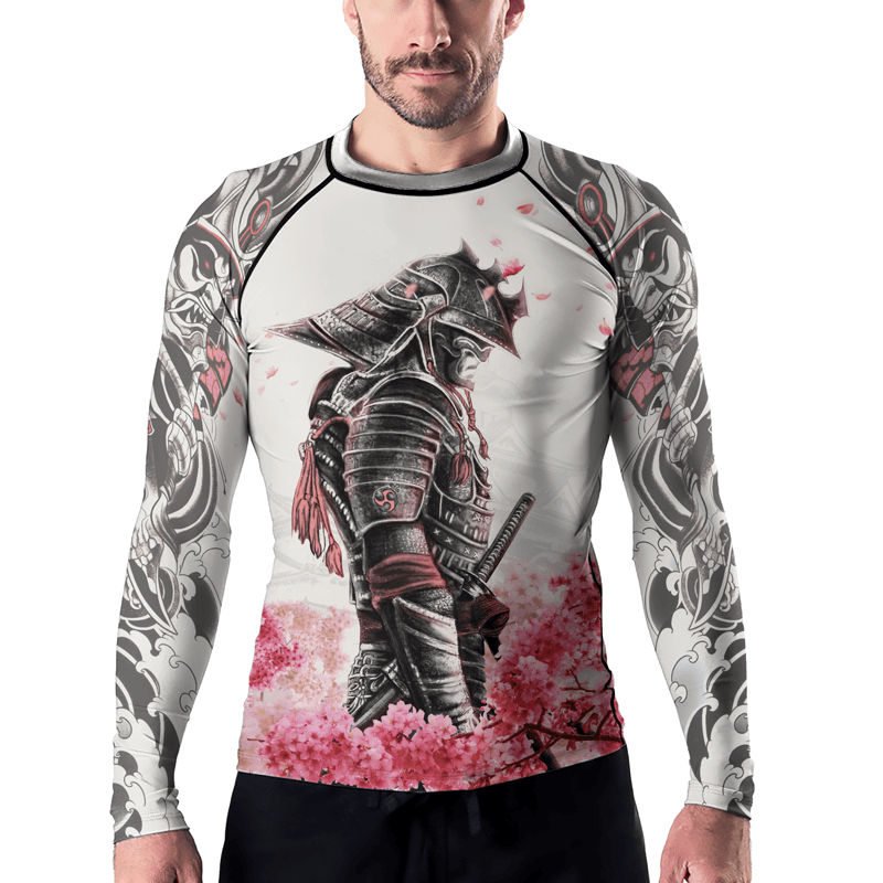 Rashninja Cherry Blossom Samurai Warrior Men's Long Sleeve Rash Guard
